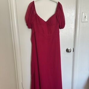 Azazie A-line Pleated Chiffon Backless Dress with bow and puff sleeve